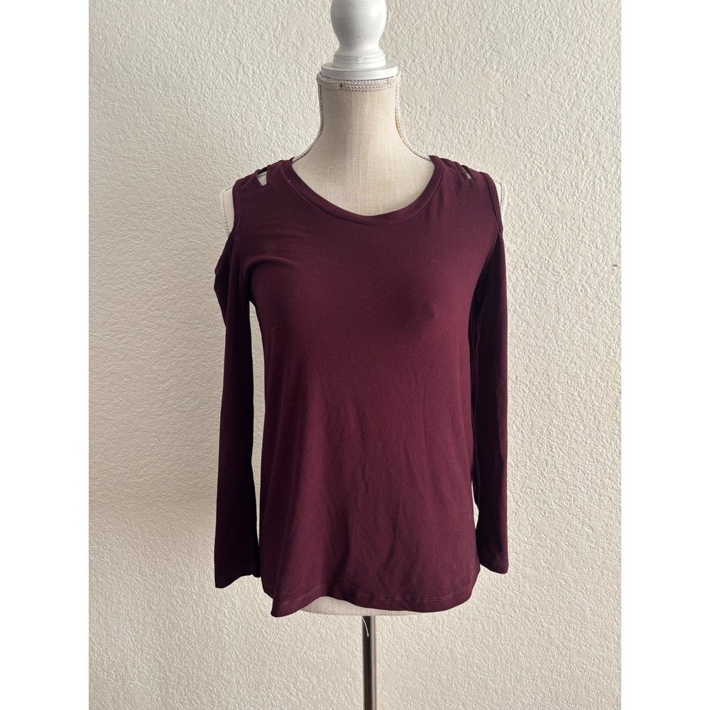 Adelyn Long Sleeve Top Size M Excellent Burgundy Cold Shoulder Zipper Back